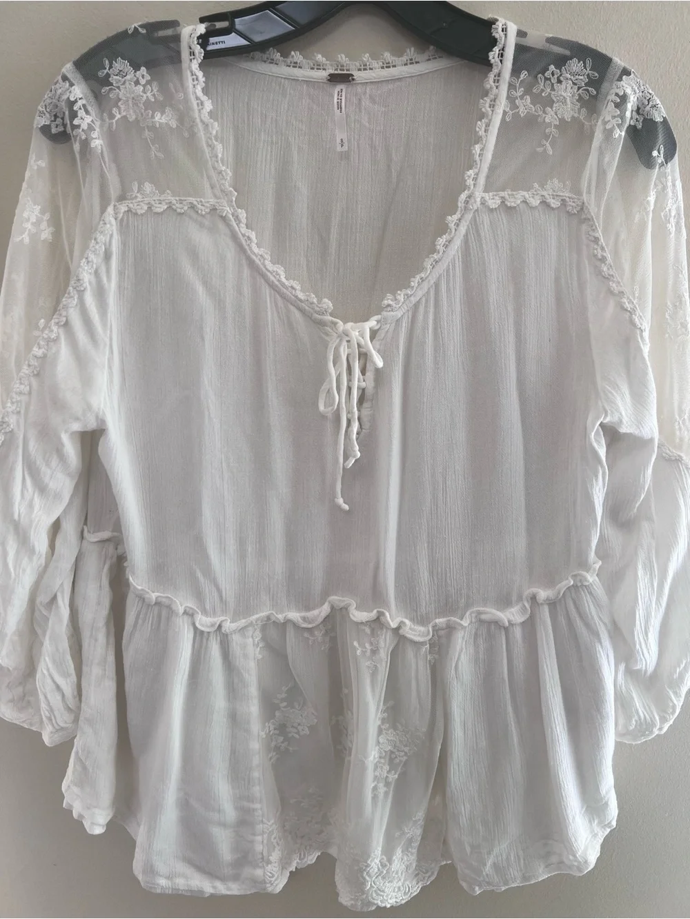 Free People White Embroidered Peasant Top